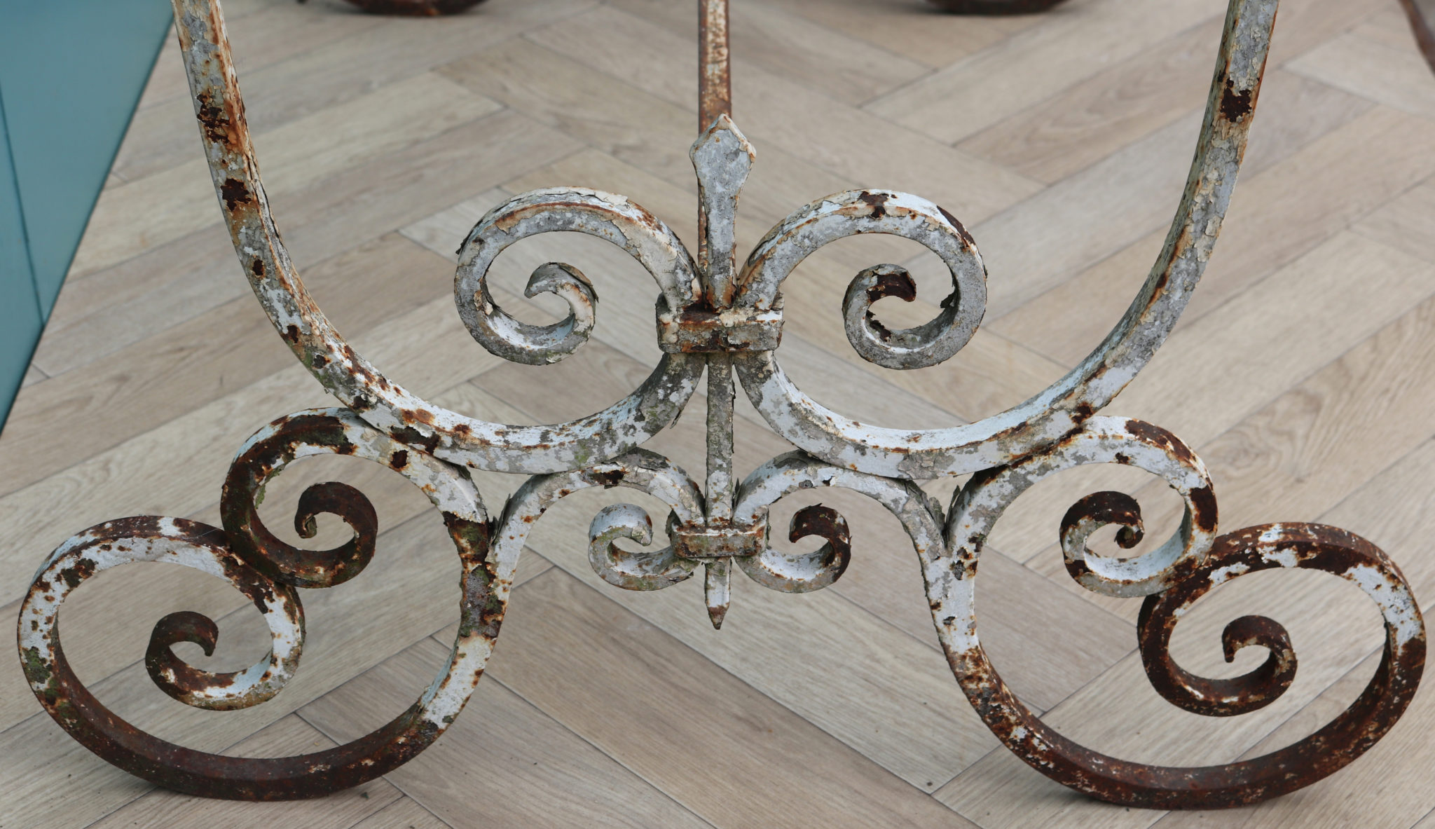 A Reclaimed Glass and Wrought Iron Garden Table UK Architectural Heritage