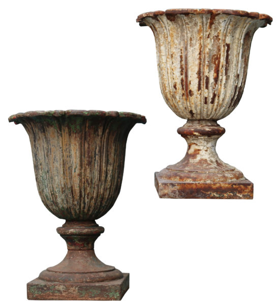 A Pair of Antique Victorian Cast Iron Garden Urns