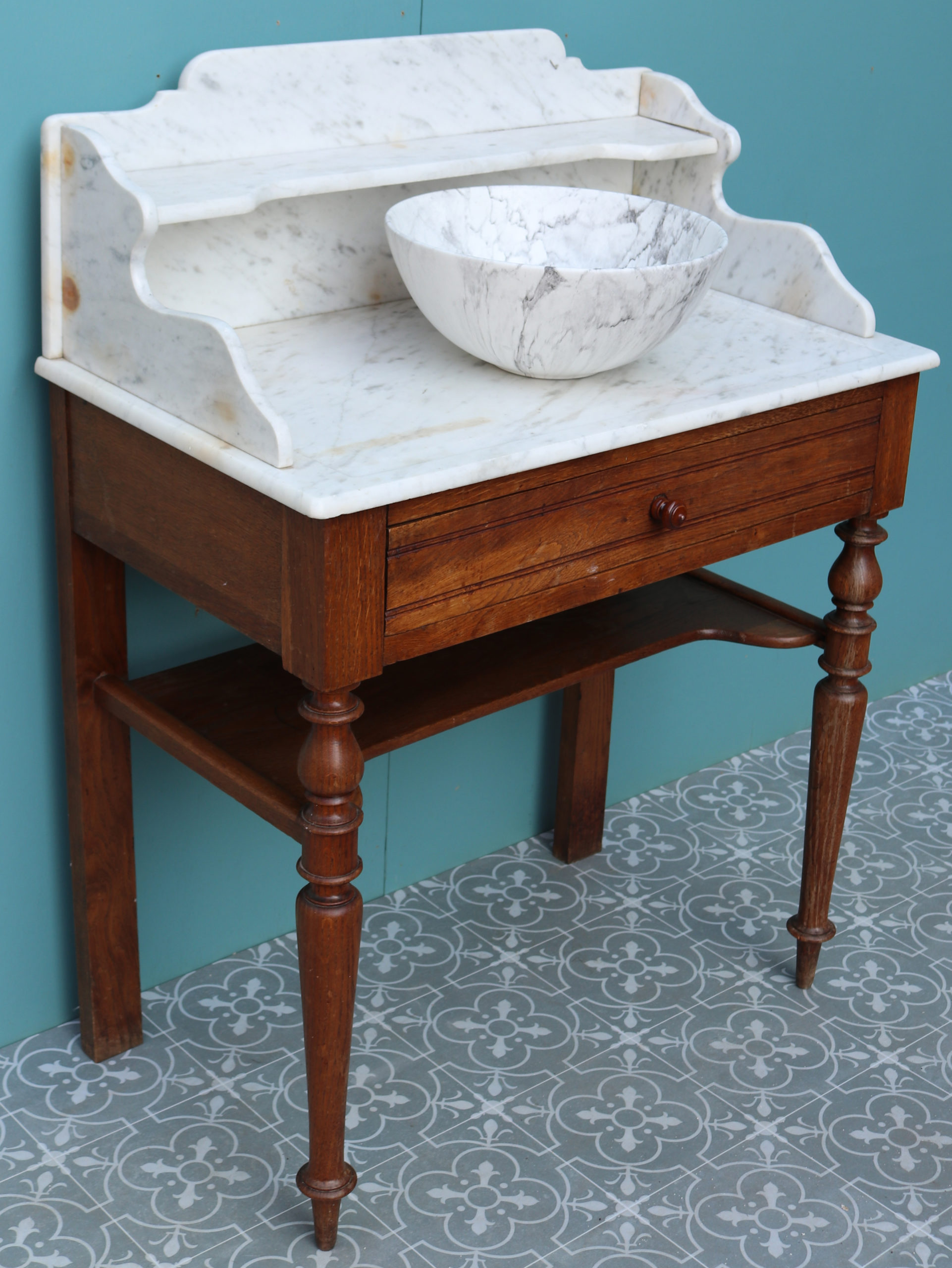 An Antique Marble and Oak Wash  Stand  with Basin  UK Heritage