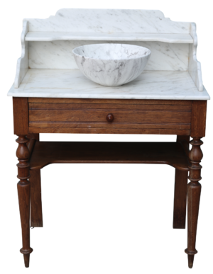 An Antique Marble and Oak Wash Stand with Basin