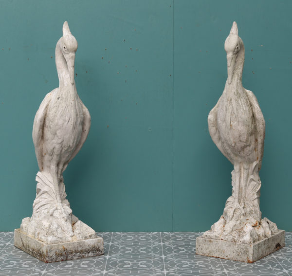 Pair of Antique Cast Iron Heron Sculptures