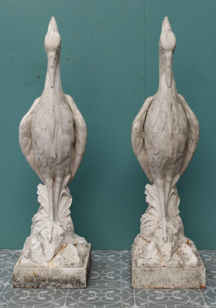 Pair of Antique Cast Iron Heron Sculptures