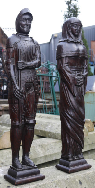 Two Hand Carved Antique Oak Figures