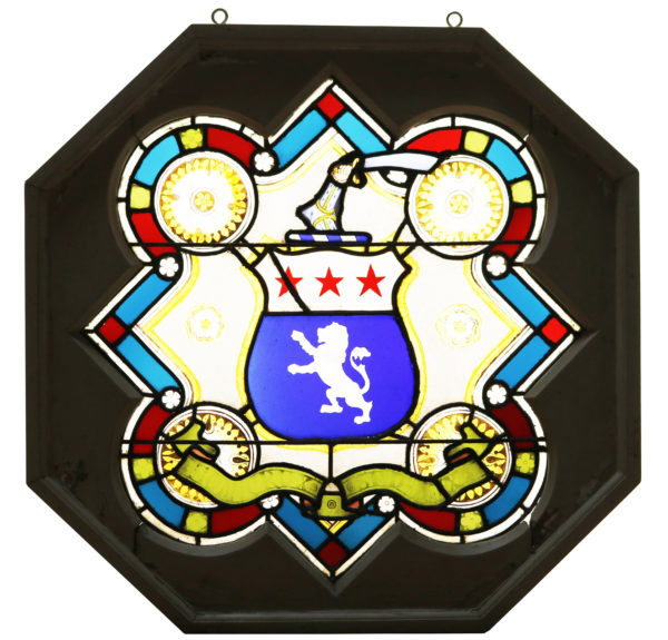 An Antique Stained Glass Armorial Shield Panel