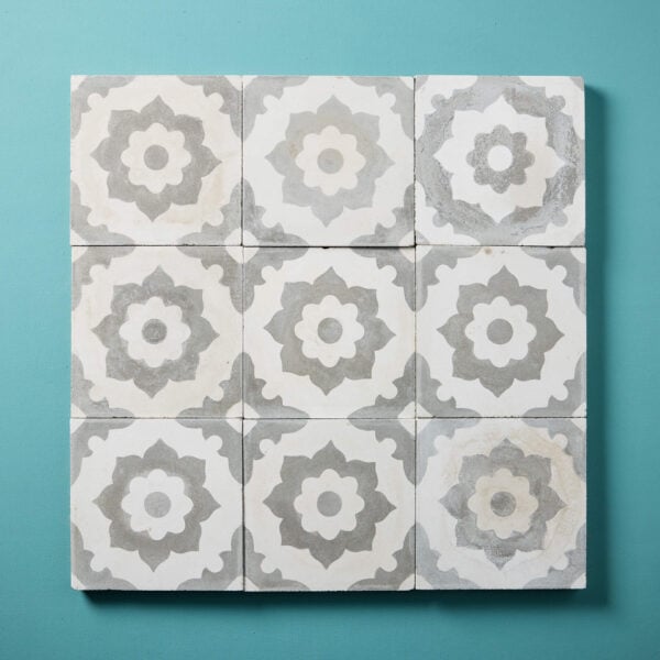 Set of 9 Reclaimed Spanish Floral Encaustic Floor Tiles