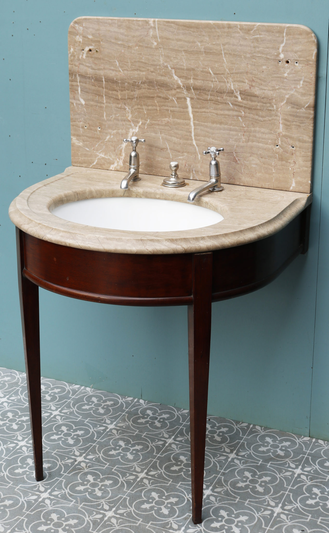 An Antique Shanks Marble Wash  Basin  with Mahogany Stand  