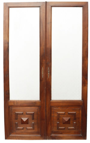 Antique Walnut Double Doors with Textured Glass