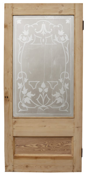 A Reclaimed Stripped Pine and Etched Glass Door
