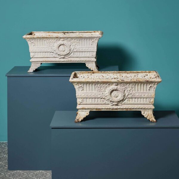 0_30878-1 Two Antique Cast Iron Trough Planters