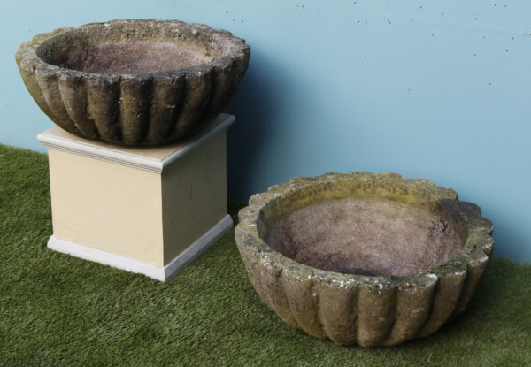 A Pair of Reclaimed Shallow Stone Garden Planters
