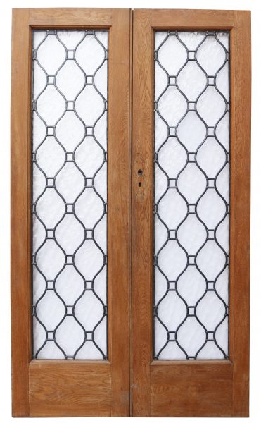 A Set of Reclaimed Oak Double Doors with Leaded Glass