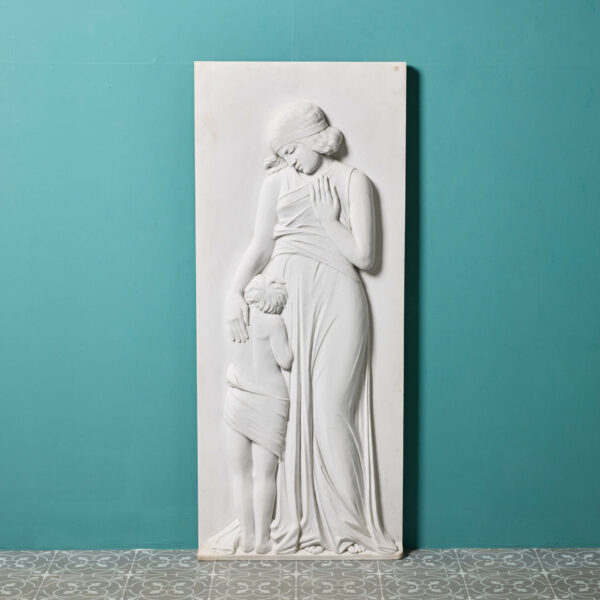 Large Antique Carved White Statuary Marble Plaque