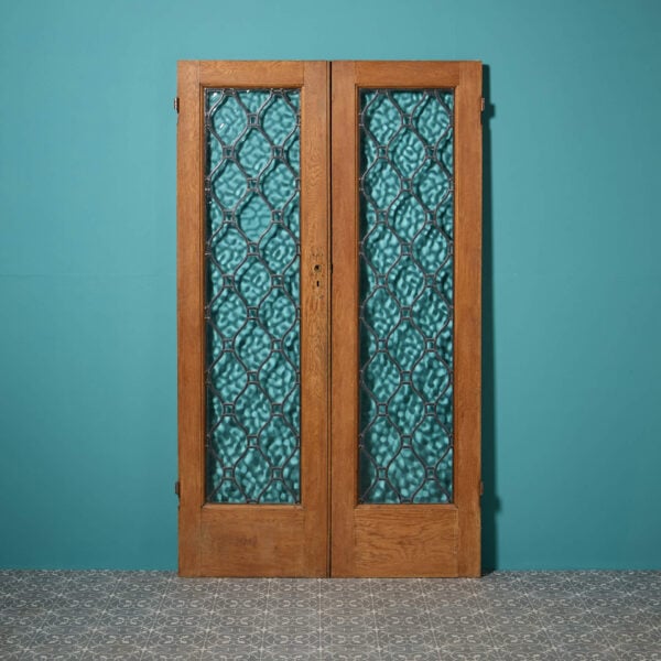 Set of Reclaimed Oak Double Doors with Leaded Glass