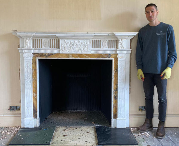 Antique Neoclassical Style Carved Marble Fireplace