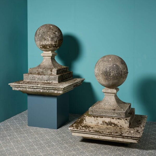 0_31468-1 Two Large Reclaimed Stone Ball Pier Caps
