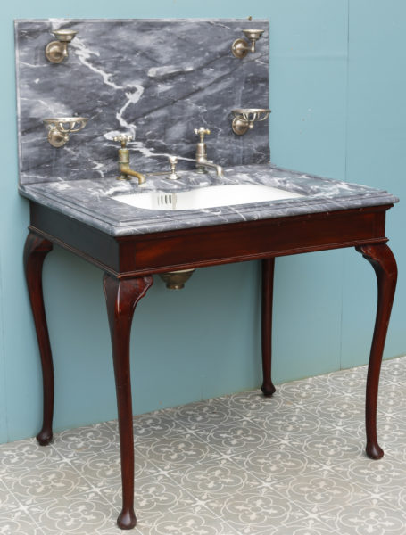 Antique Shanks and Co Marble Basin with Mahogany Stand
