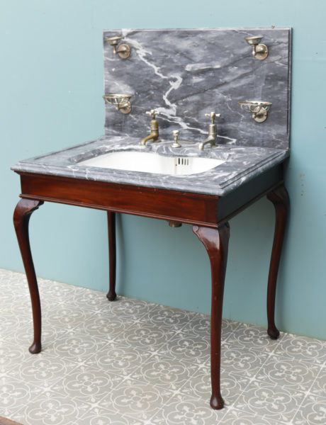 Antique Shanks and Co Marble Basin with Mahogany Stand