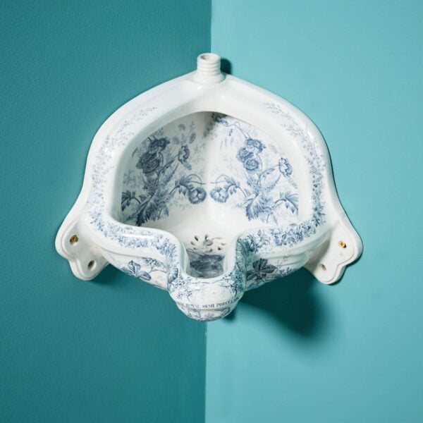 Antique Victorian Corner Urinal with Floral Pattern