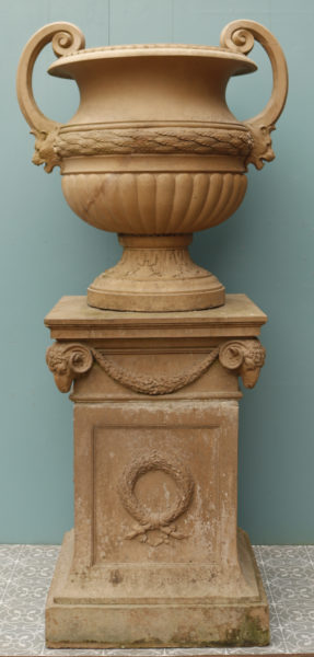 Monumental Neoclassical Style Doulton Urn on Pedestal