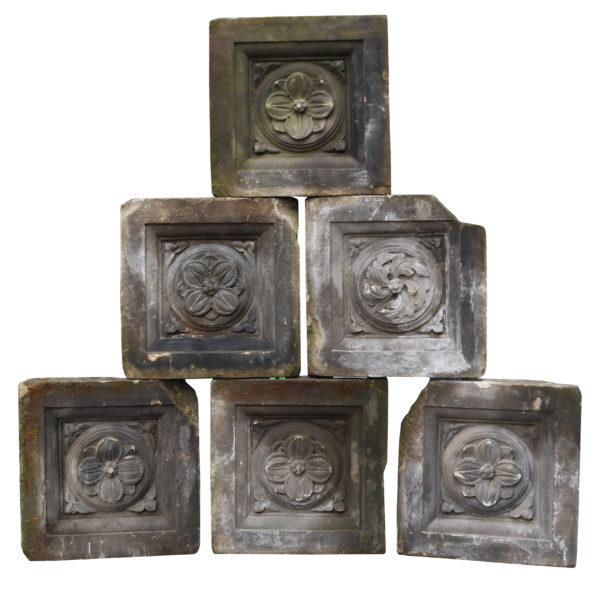 Six Hand Carved Antique York Stone Plaques