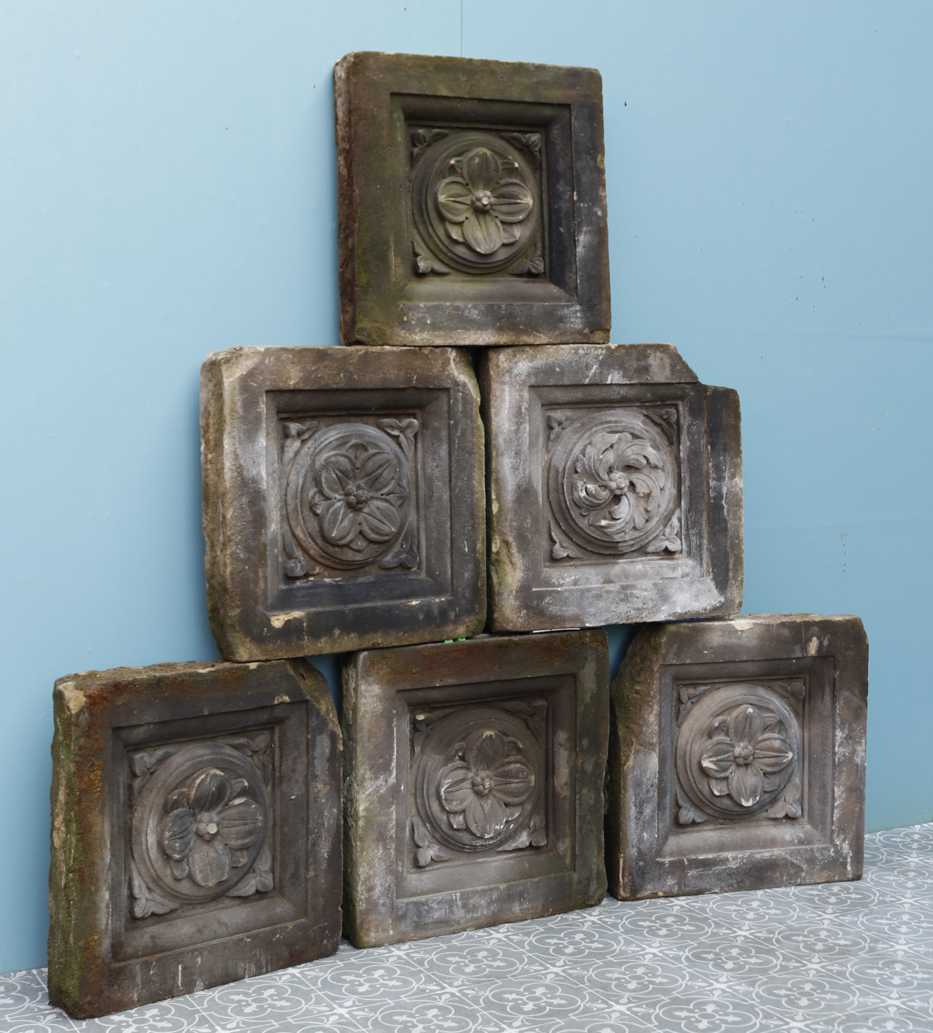 Six Hand Carved Antique York Stone Plaques UK Architectural Heritage
