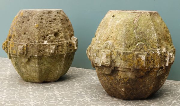 Pair of 17th Century Carved Limestone Pier Caps