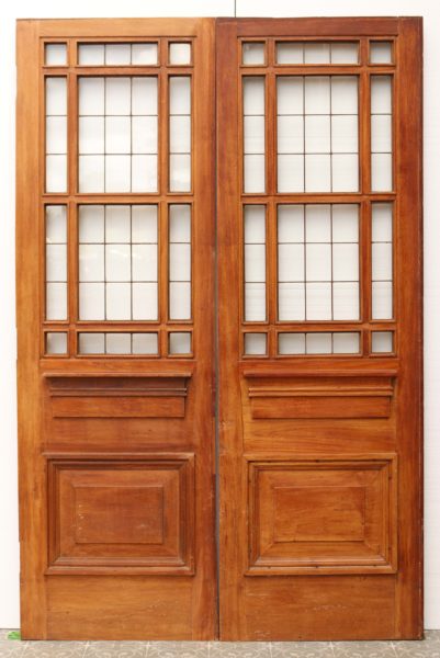 Set of Antique Teak Copper Light Doors