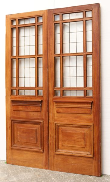 Set of Antique Teak Copper Light Doors