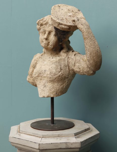 Carved Limestone Bust of Young Girl