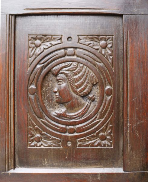 Large English Jacobean Style Carved Oak Fireplace