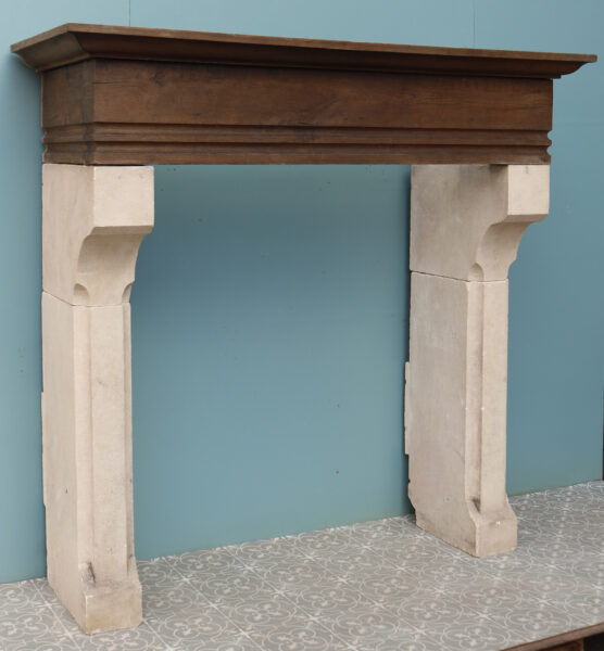 Antique French Limestone and Oak Fireplace