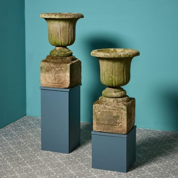 Pair of Antique English Carved Sandstone Urns