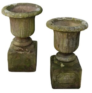 Pair of English Carved Sandstone Urns