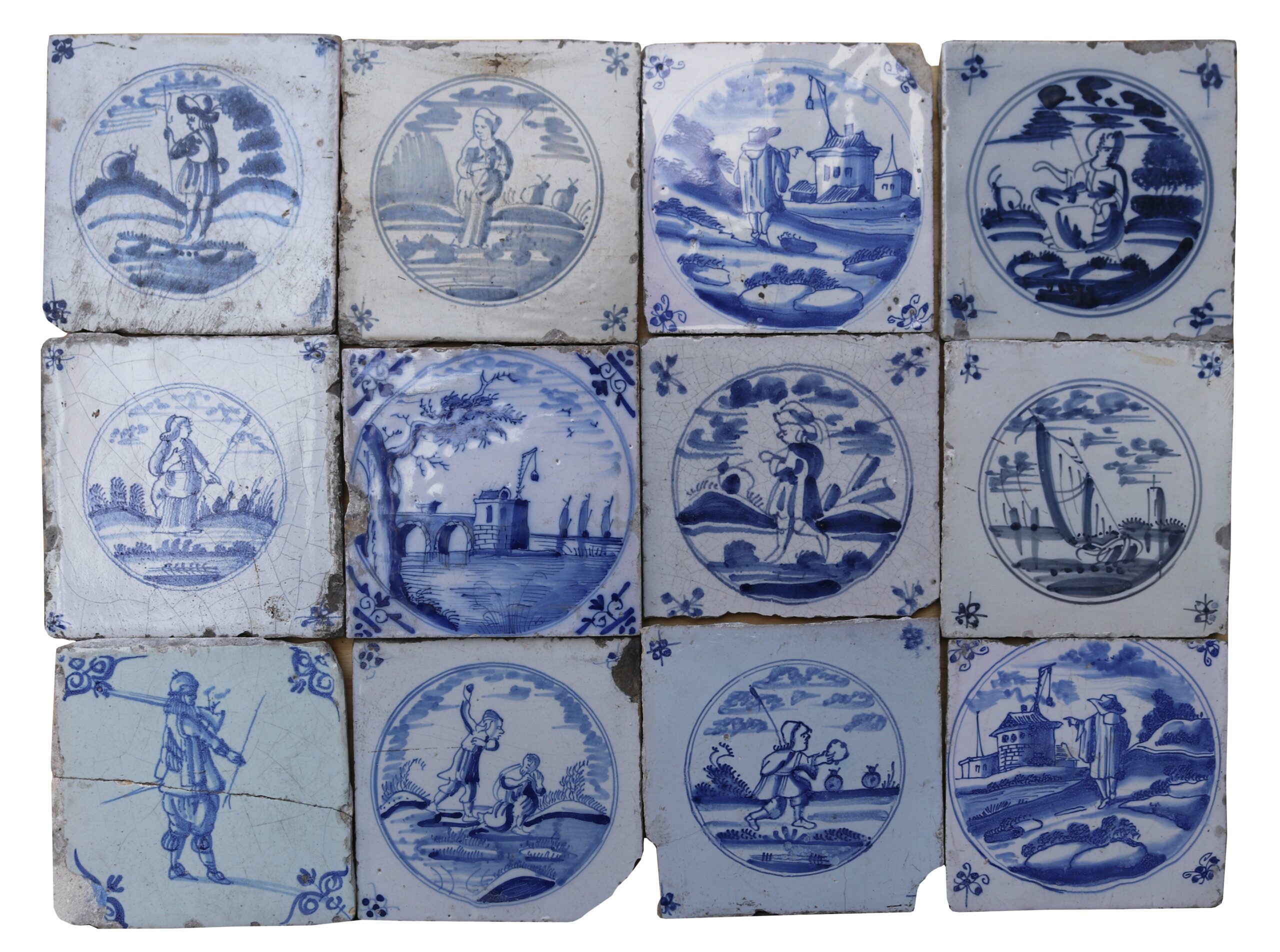 A Collection of Twelve Antique Delft Tiles