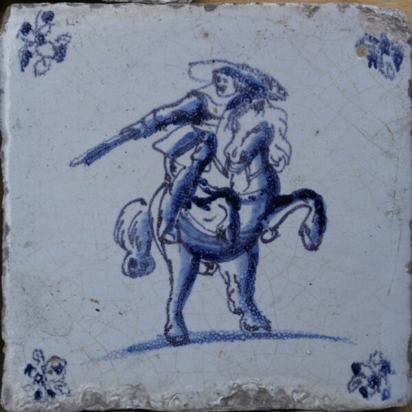 Five Delft Tiles Featuring Horsemen
