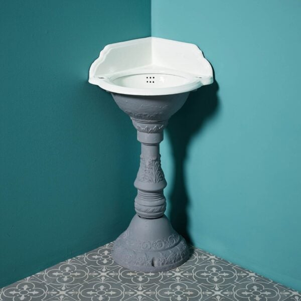Antique Cast Iron Pedestal Corner Basin
