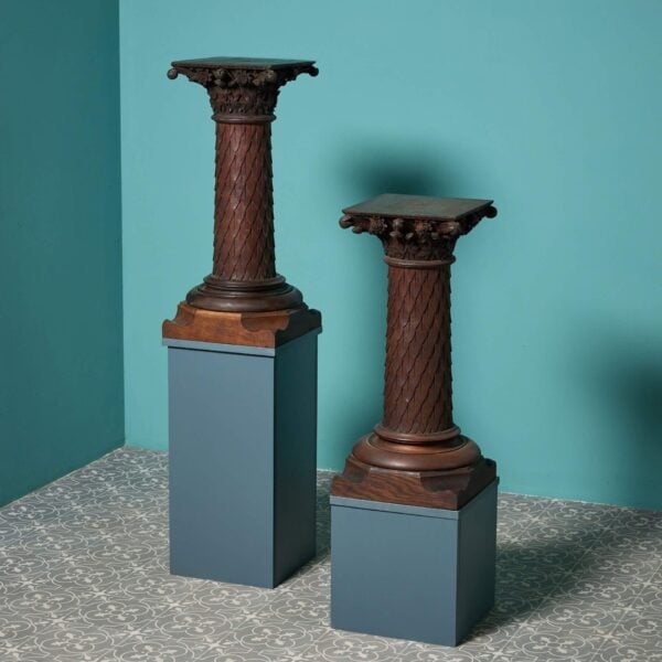 Pair of Antique Carved Oak Column Pedestals