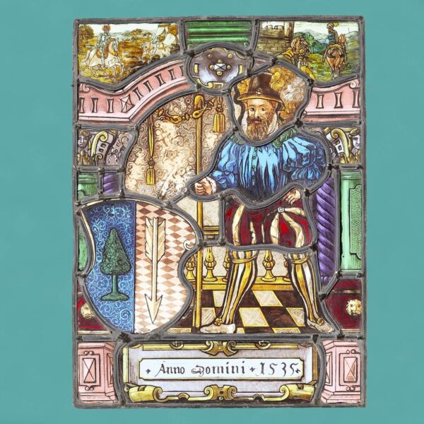 Small Antique Tudor Style Stained Glass Panel