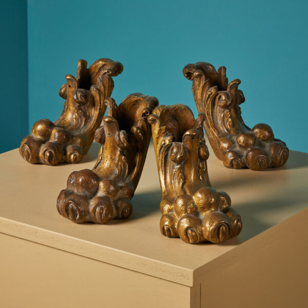 Four Antique Bronze Lion Paws