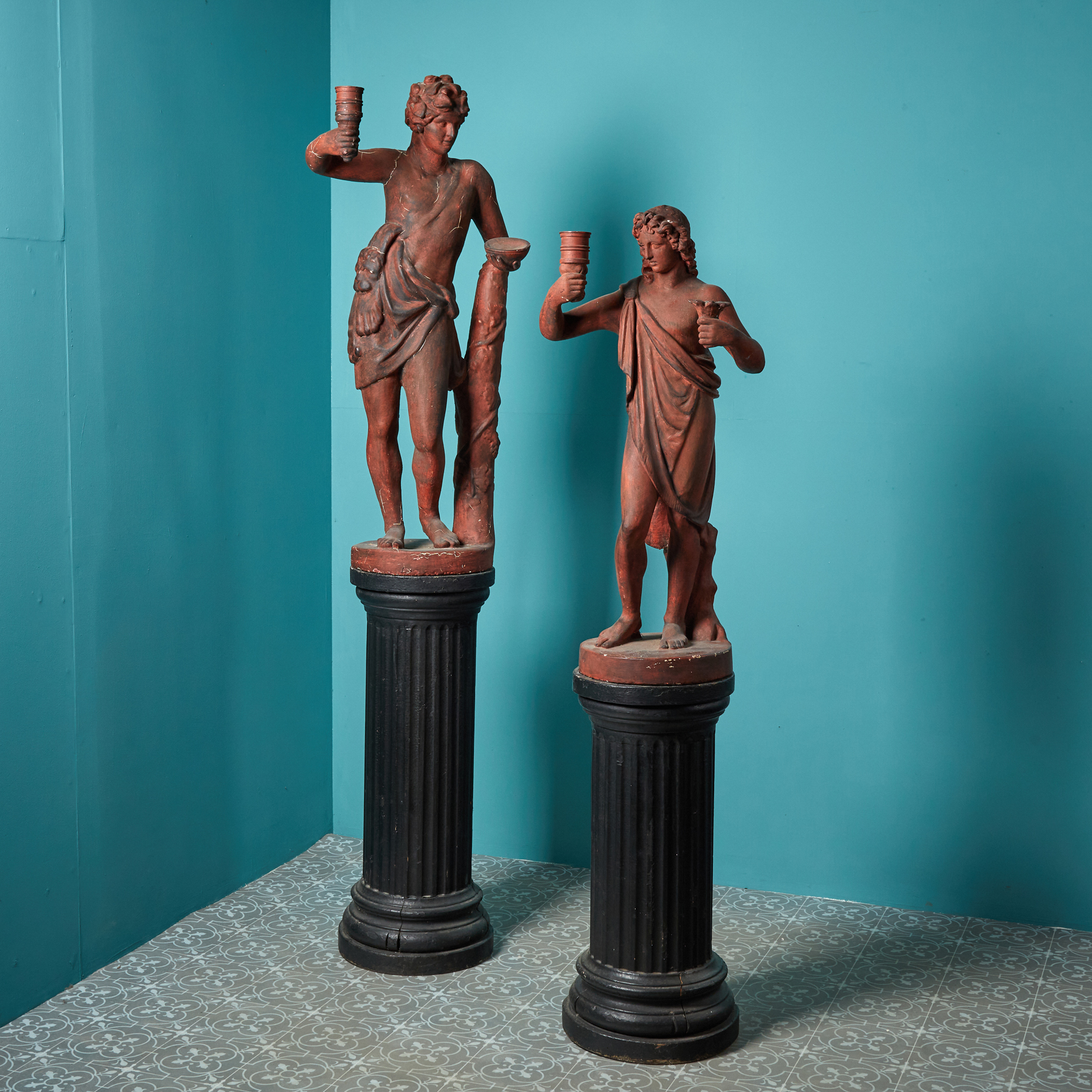 Two Antique Greek Figures on Pedestals