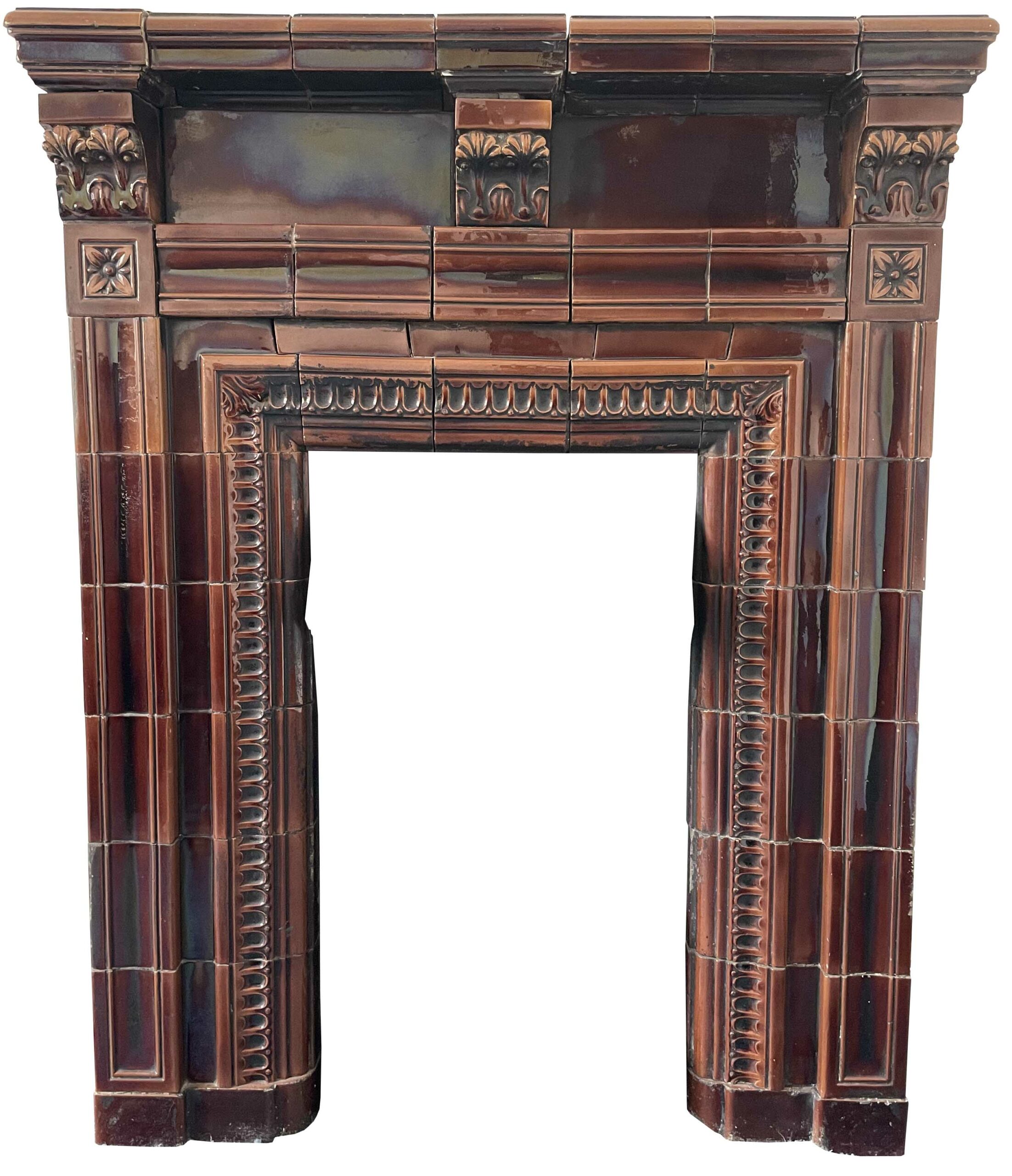 Reclaimed Brown Glazed Ceramic Fireplace