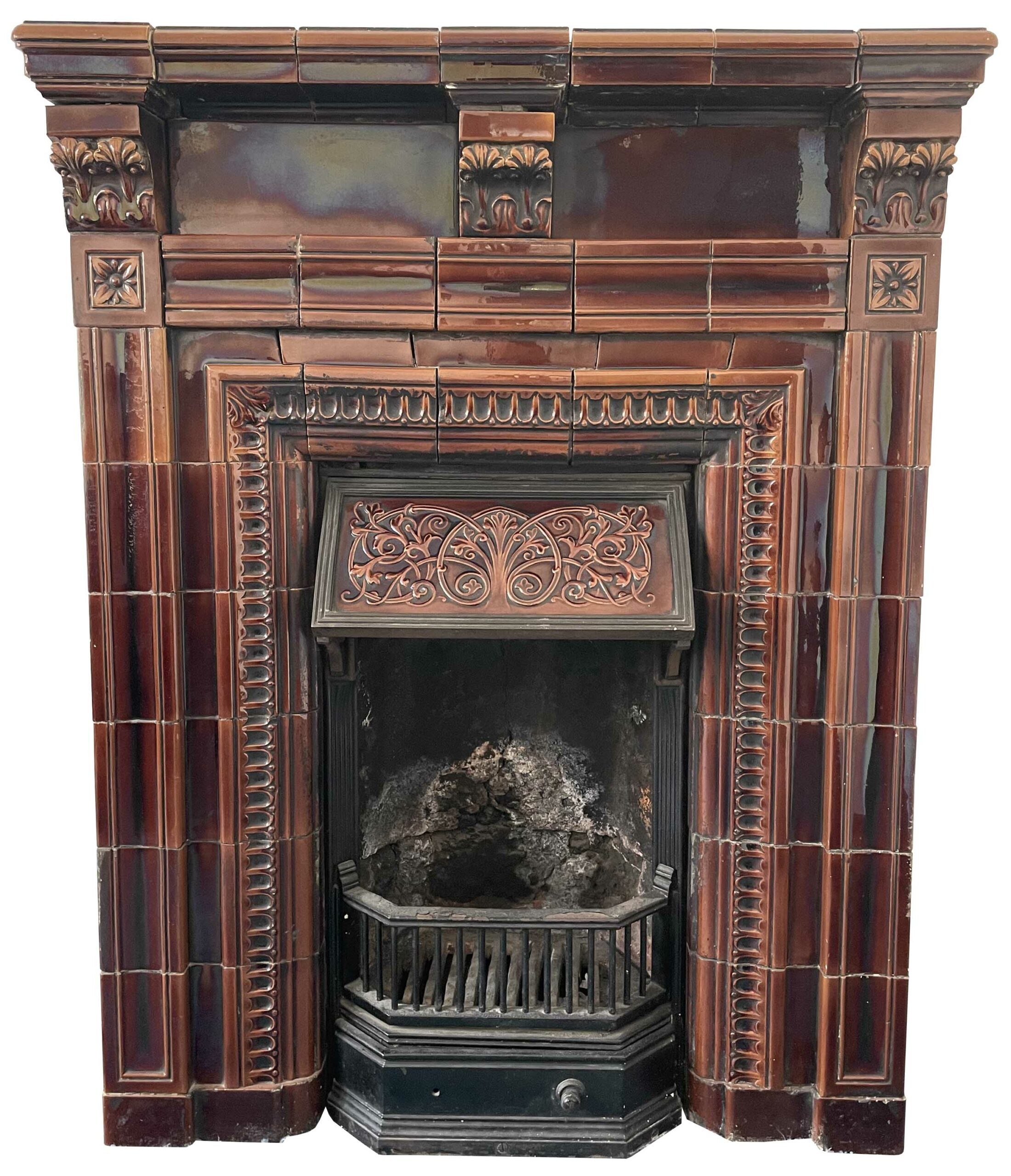 Antique Victorian Style Glazed Ceramic Fireplace