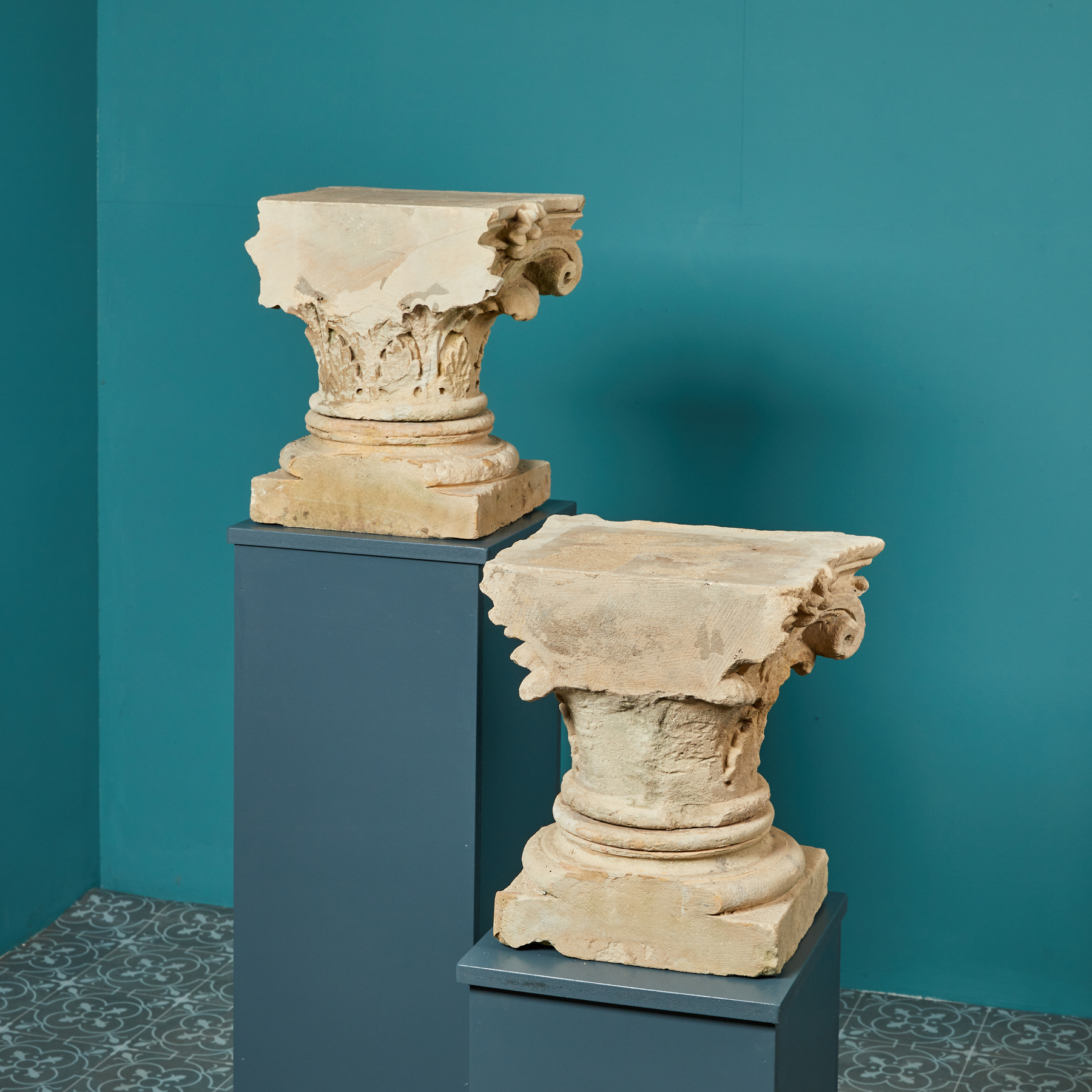 Pair of Antique Carved Stone Capitals