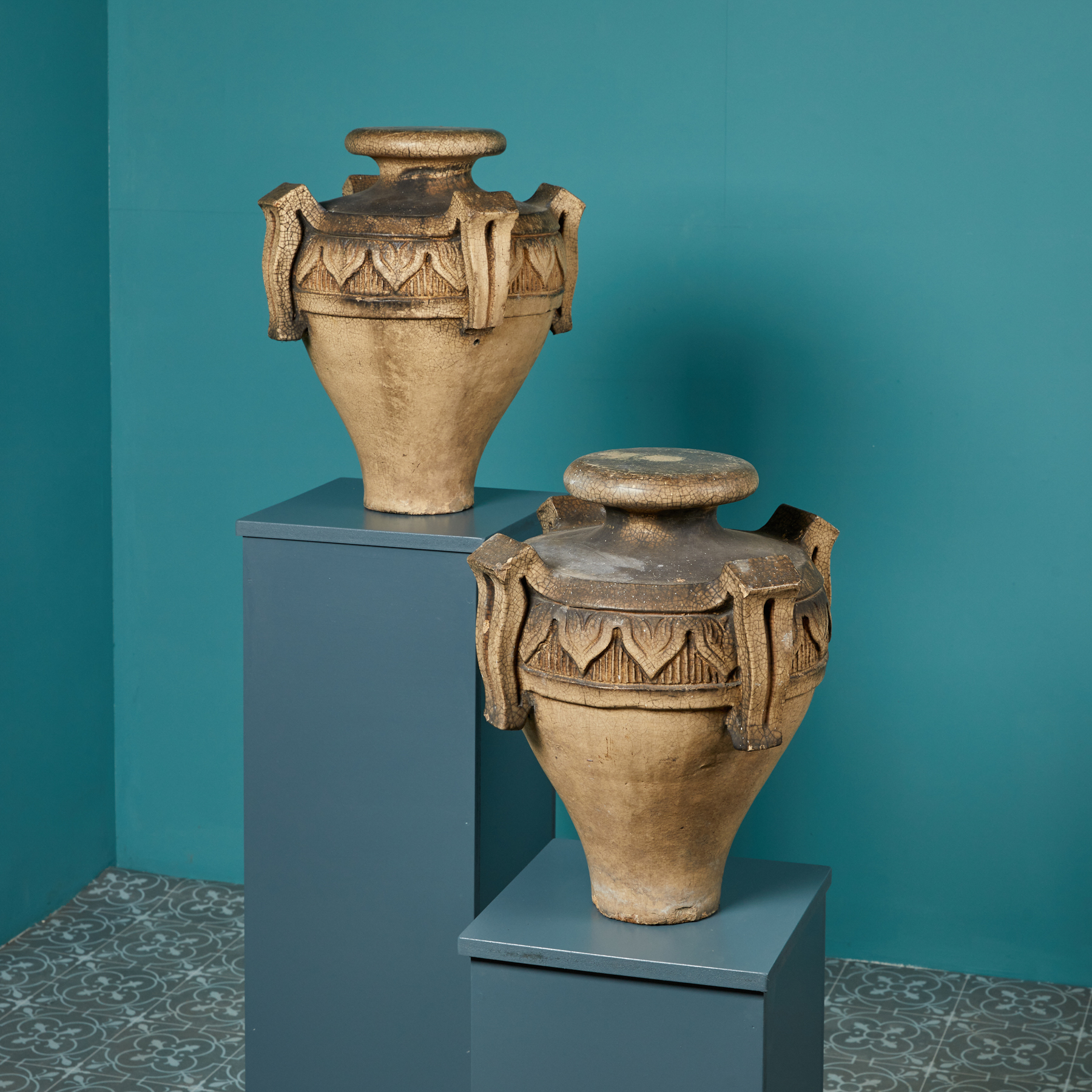 Pair of Antique Glazed Stoneware Vases