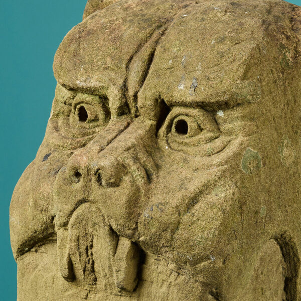 Large Carved Stone Dog Head Gargoyle Statue