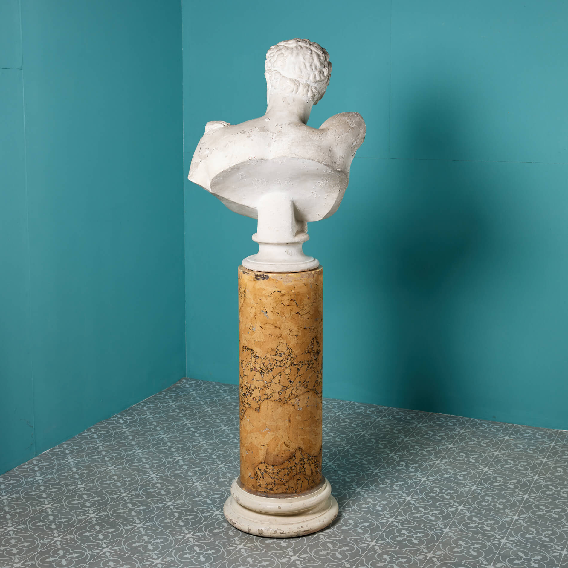 Neoclassical Plaster Bust of Hermes on Scagolia Column