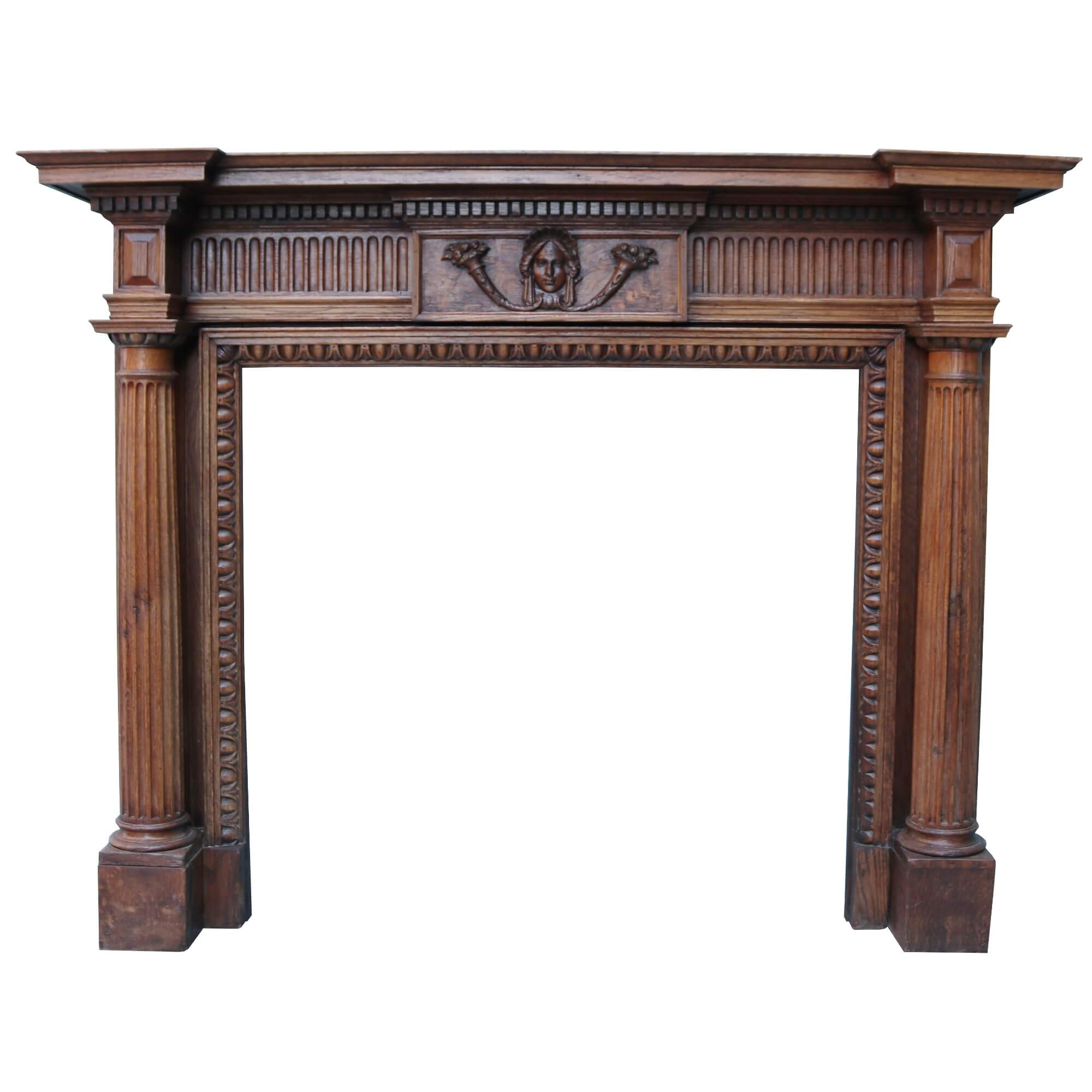Late 19th Century Georgian Style Carved Oak Fireplace