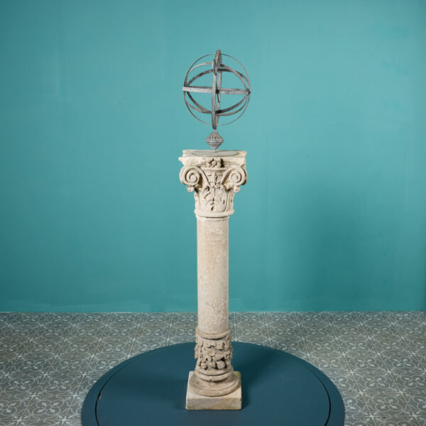 Reclaimed Armillary Sundial on Limestone Pedestal