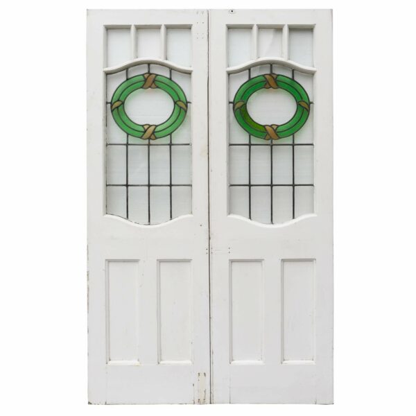 Victorian Double Front Doors with Stained Glass