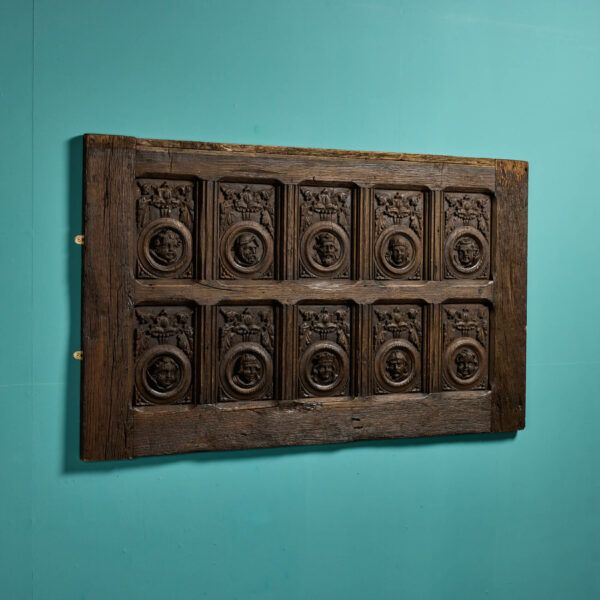 Regal Tudor Style Antique Carved Oak Panel